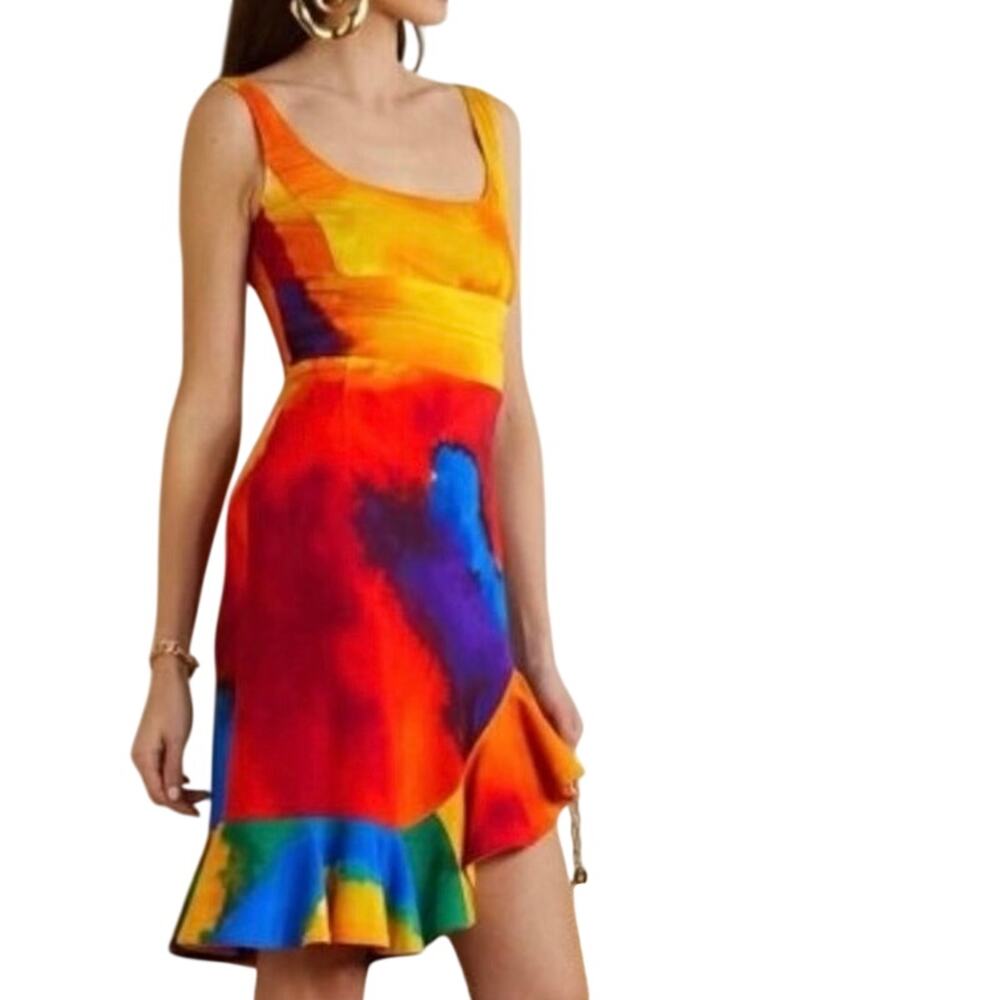 Paco Rabanne Multicolor Dyed Asymmetric Flounce Dress Size 36 / US 4 MSRP $1,250